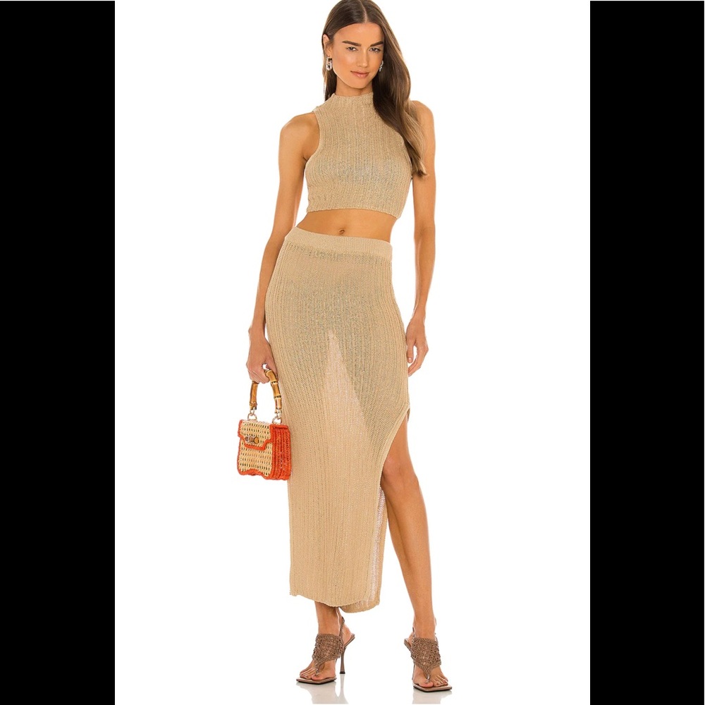 NWT Camila Coelho Cleo Skirt and crop top in Gold Flax